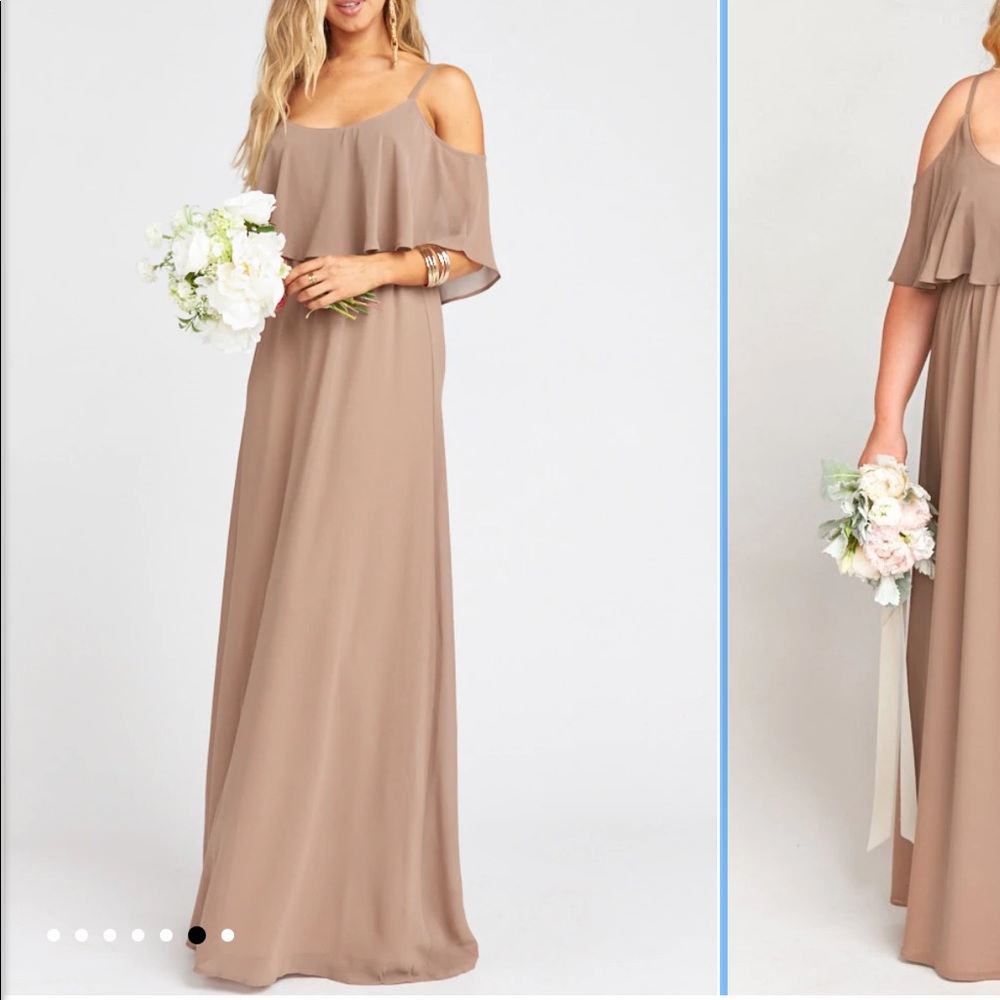 Show me your mumu Caitlin ruffle maxi bridesmaid dress in dune chiffon